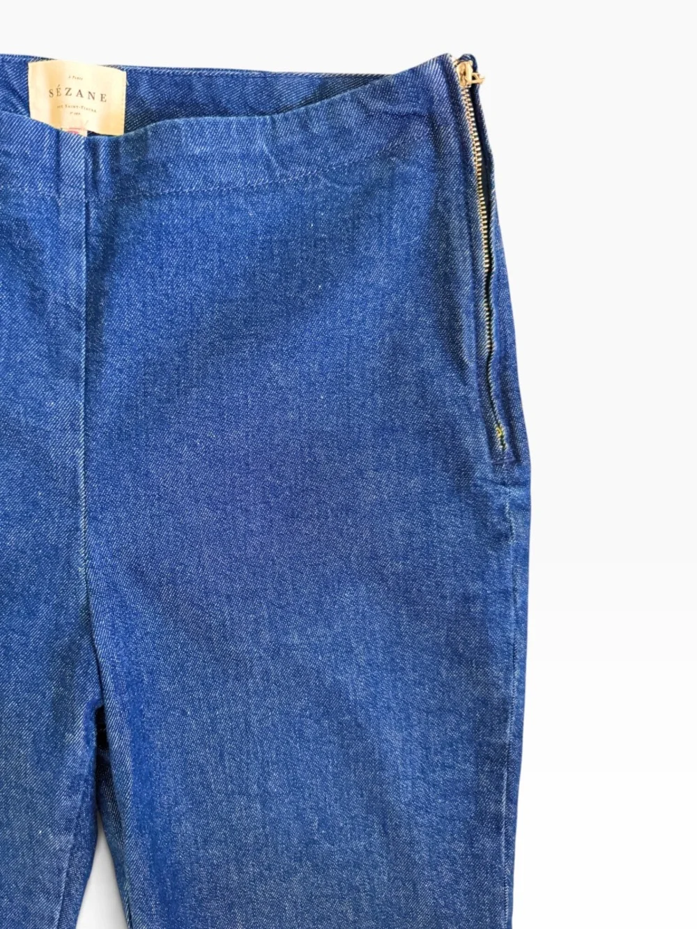 SEZANE Side Zip Stretch Denim Crop Jeans in Denim Blue